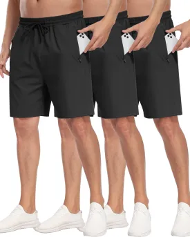 3 Pack Men's Athletic Running Shorts with Zipper Pockets,Gym Workout Basketball Hiking Shorts for Men