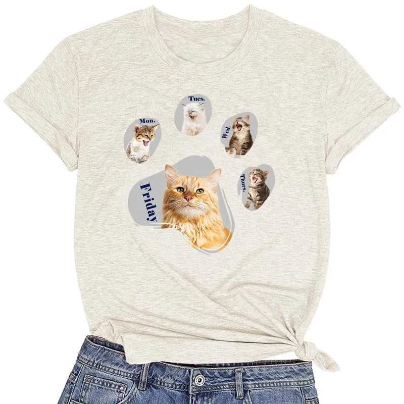CORIRESHA Women's Cat Lovers Top Crewneck Short Sleeves Casual Loose Dog Paw T-Shirts