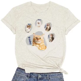 CORIRESHA Women's Cat Lovers Top Crewneck Short Sleeves Casual Loose Dog Paw T-Shirts