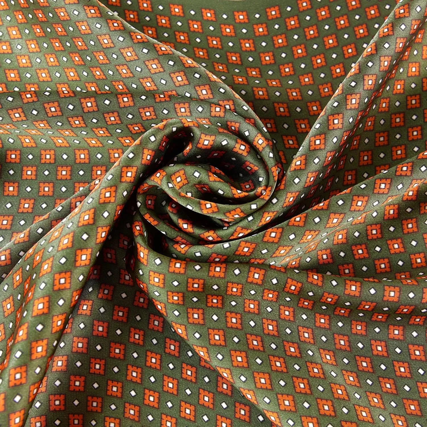 GERINLY Vintage Silk Feel Square Scarf for Men Satin Bandana Tiny Pattern Print Neckerchief Geometry Head Scarf