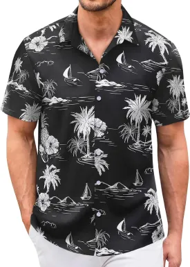 Hawaiian Shirt for Men Sleeves Printed Casual Button Down Summer Beach Dress Shirts