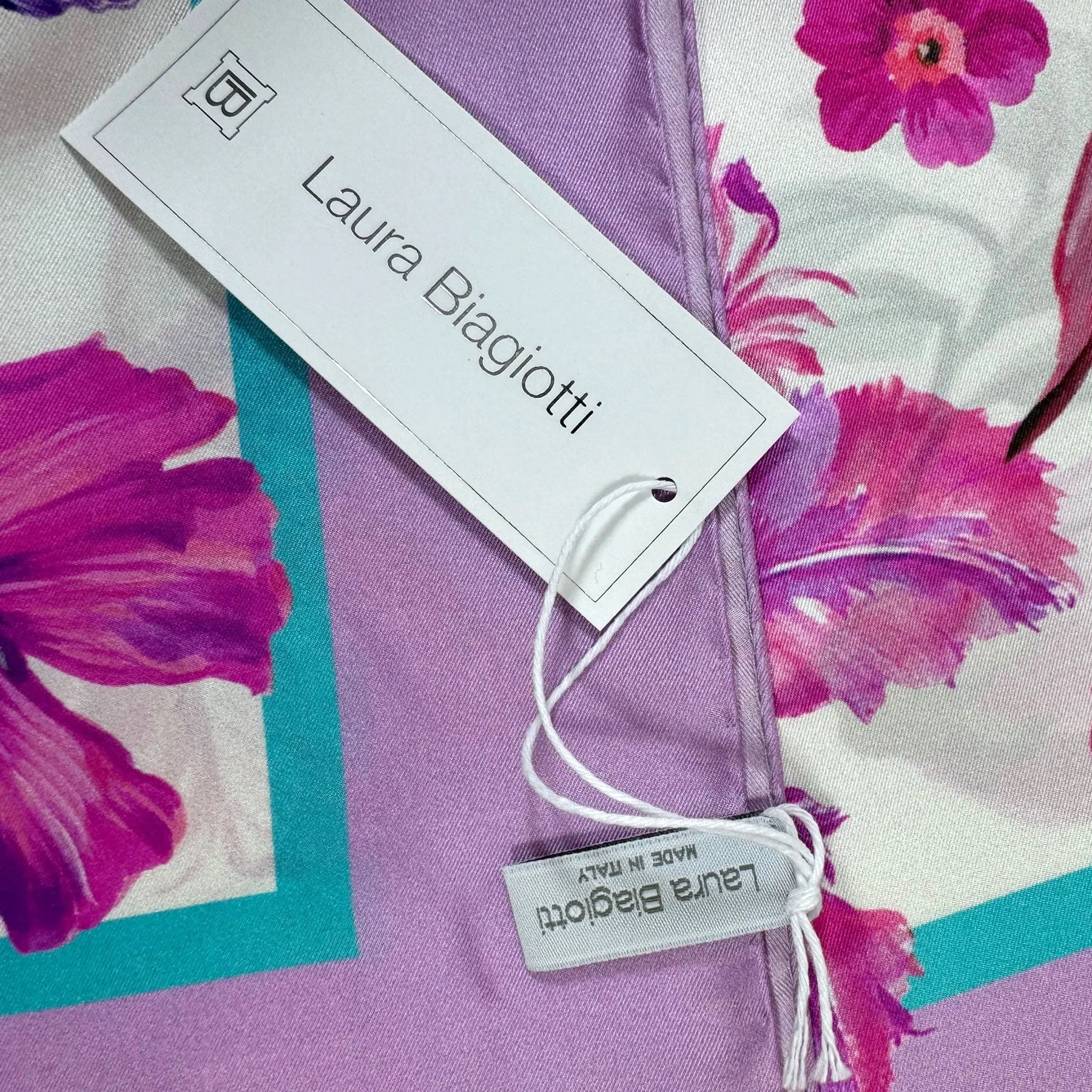 Laura Biagiotti Scarf Lilac Pink Floral - Square Silk Foulard
