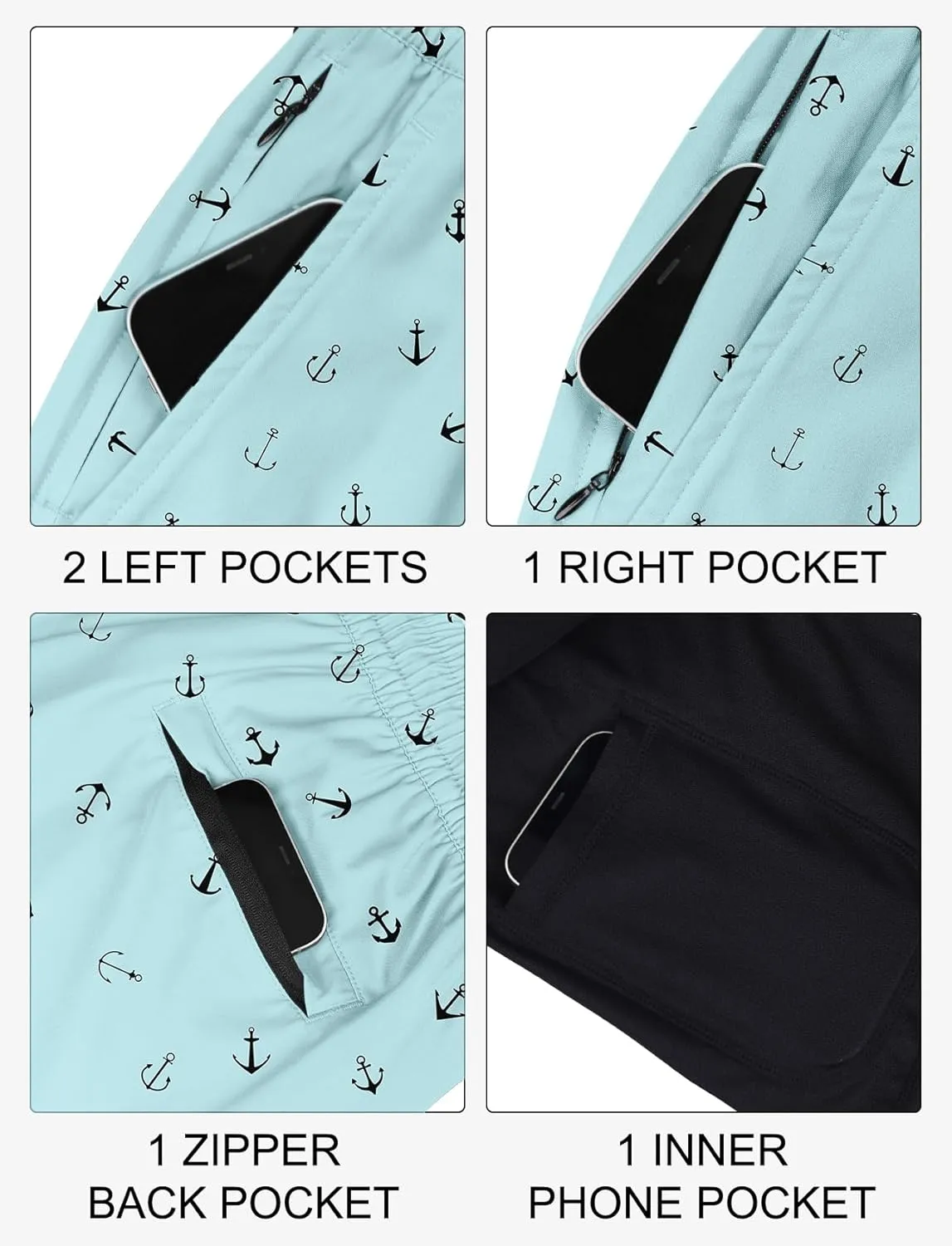 Lzzidou Men Swim Trunks with Compresssion Liner 7 Inch Inseam Board Shorts Bathing Suit with Zipper Pockets