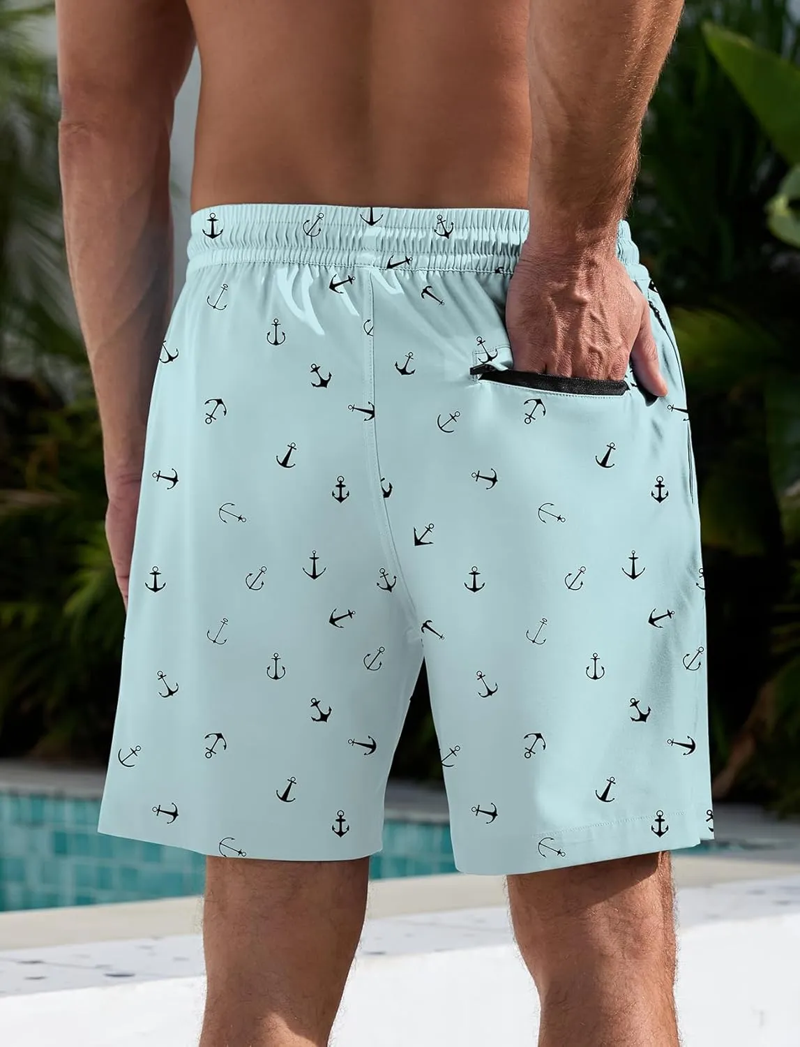 Lzzidou Men Swim Trunks with Compresssion Liner 7 Inch Inseam Board Shorts Bathing Suit with Zipper Pockets