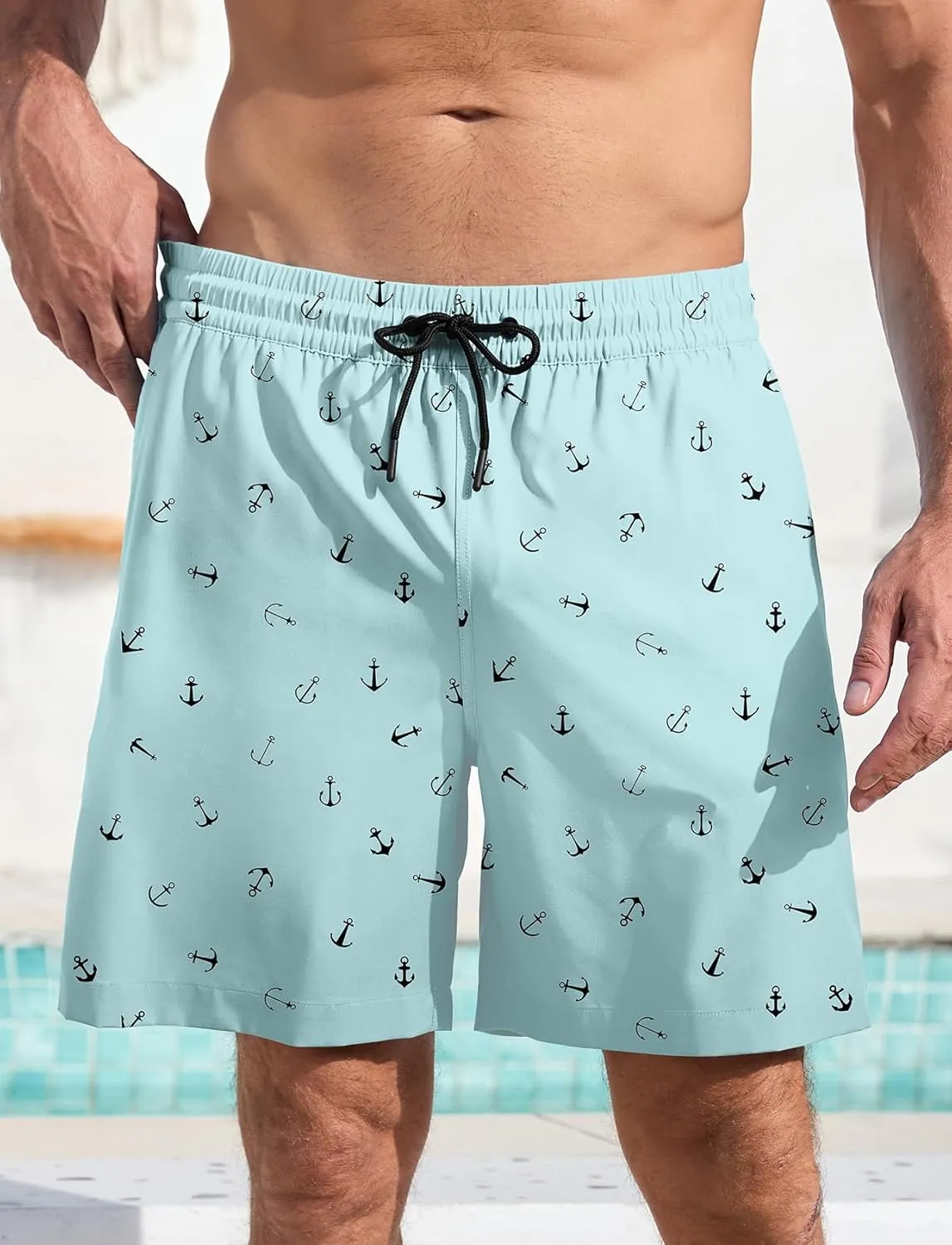 Lzzidou Men Swim Trunks with Compresssion Liner 7 Inch Inseam Board Shorts Bathing Suit with Zipper Pockets