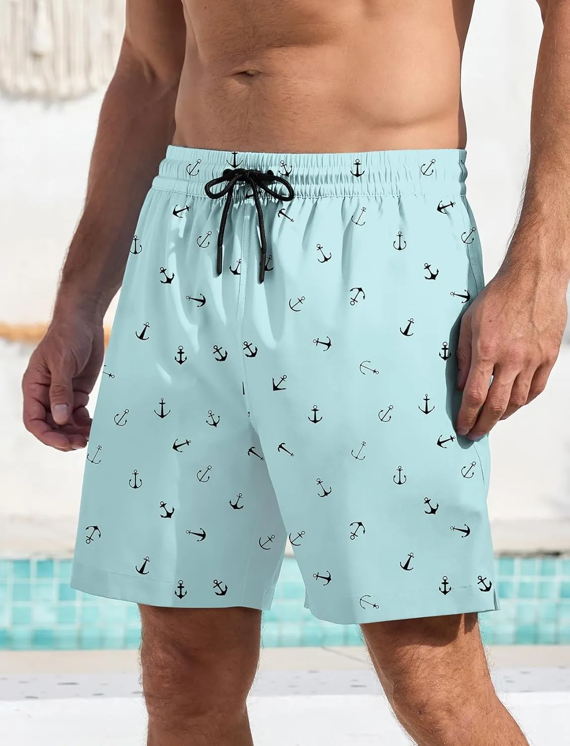 Lzzidou Men Swim Trunks with Compresssion Liner 7 Inch Inseam Board Shorts Bathing Suit with Zipper Pockets