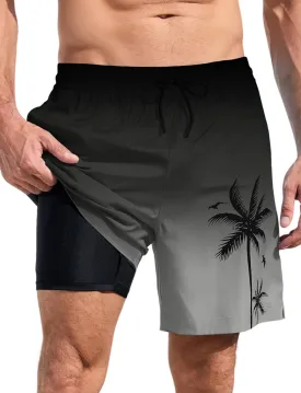 Lzzidou Men Swim Trunks with Compresssion Liner 7 Inch Inseam Board Shorts Bathing Suit with Zipper Pockets