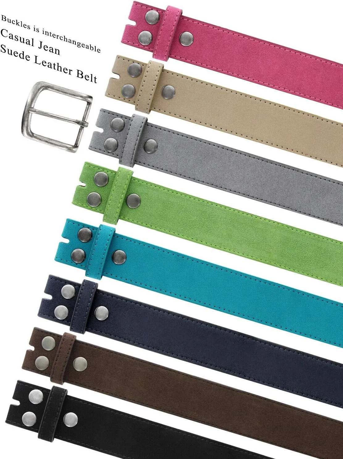 Men's Belt Rounded Edge Heel Bar Buckle Casual Jean Suede Leather Belt 1 1/2" Wide