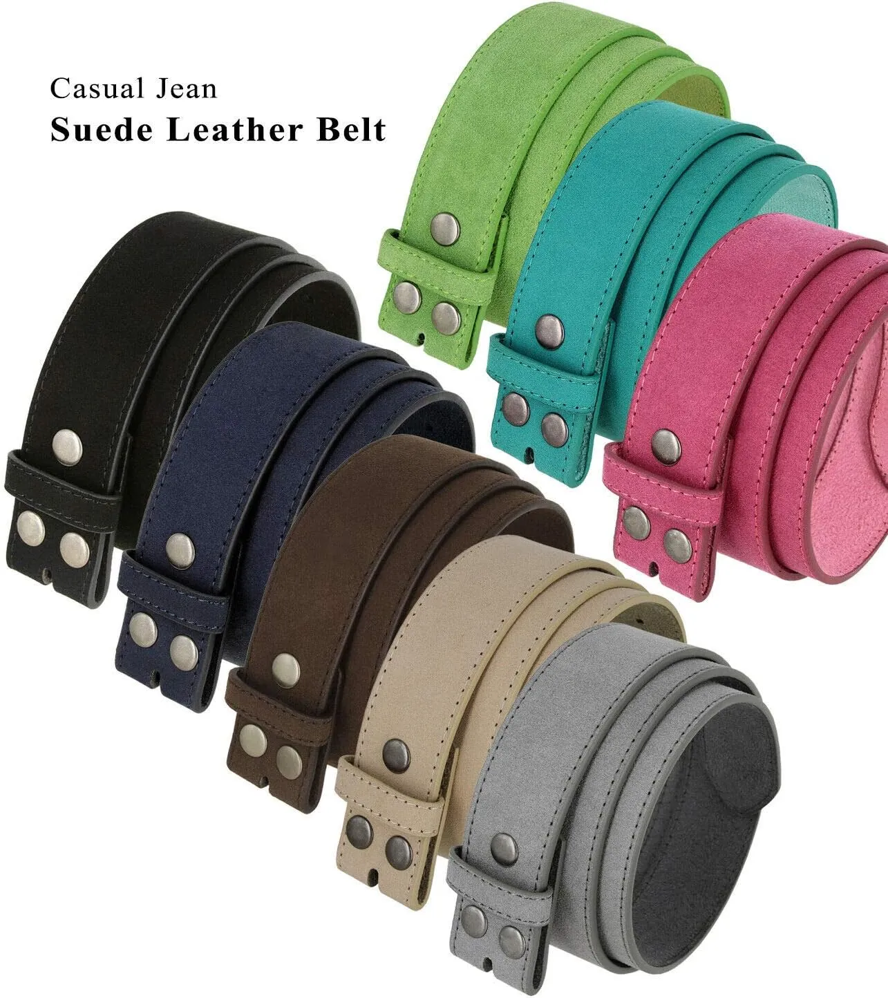 Men's Belt Rounded Edge Heel Bar Buckle Casual Jean Suede Leather Belt 1 1/2" Wide