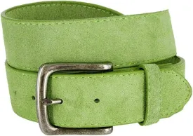 Men's Belt Rounded Edge Heel Bar Buckle Casual Jean Suede Leather Belt 1 1/2" Wide