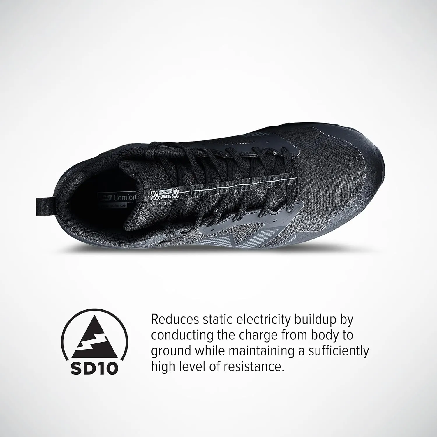 New Balance Evolve ESD Safety Shoes for Men - Non Slip Composite Toe Static Dissipative Electrical Hazard - Black, Mid