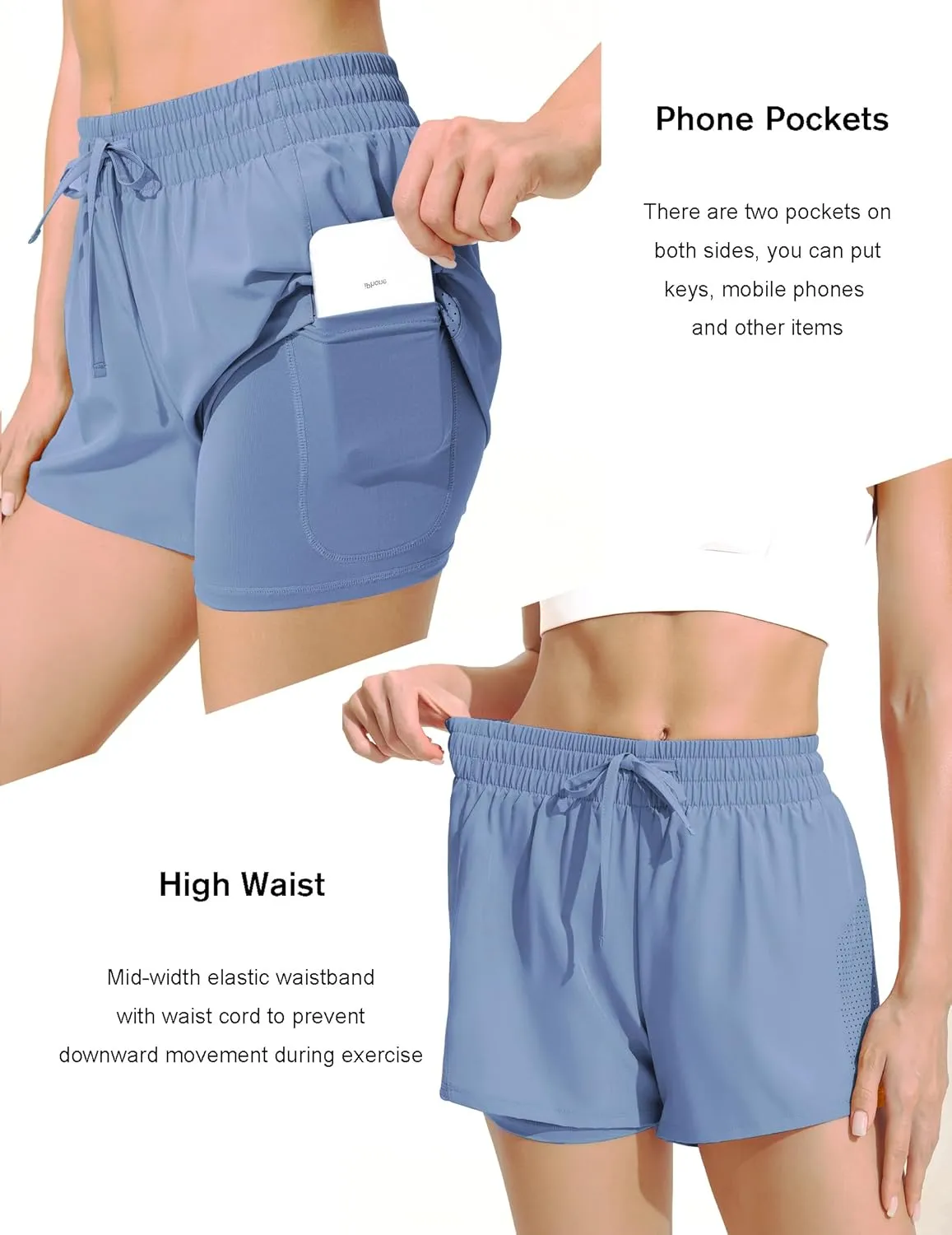Pinspark womens High Waisted Quick Dry Gym Shorts with Pocket