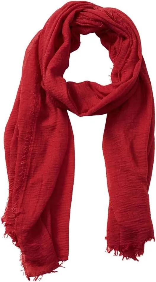 Summer Cotton Blend Crinkle Vintage Soft Scarf with Fringed Edges 35" ?? 70"