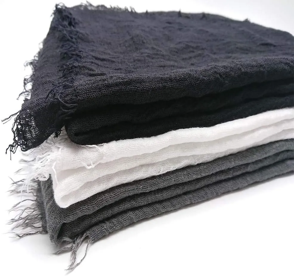 Summer Cotton Blend Crinkle Vintage Soft Scarf with Fringed Edges 35" ?? 70"