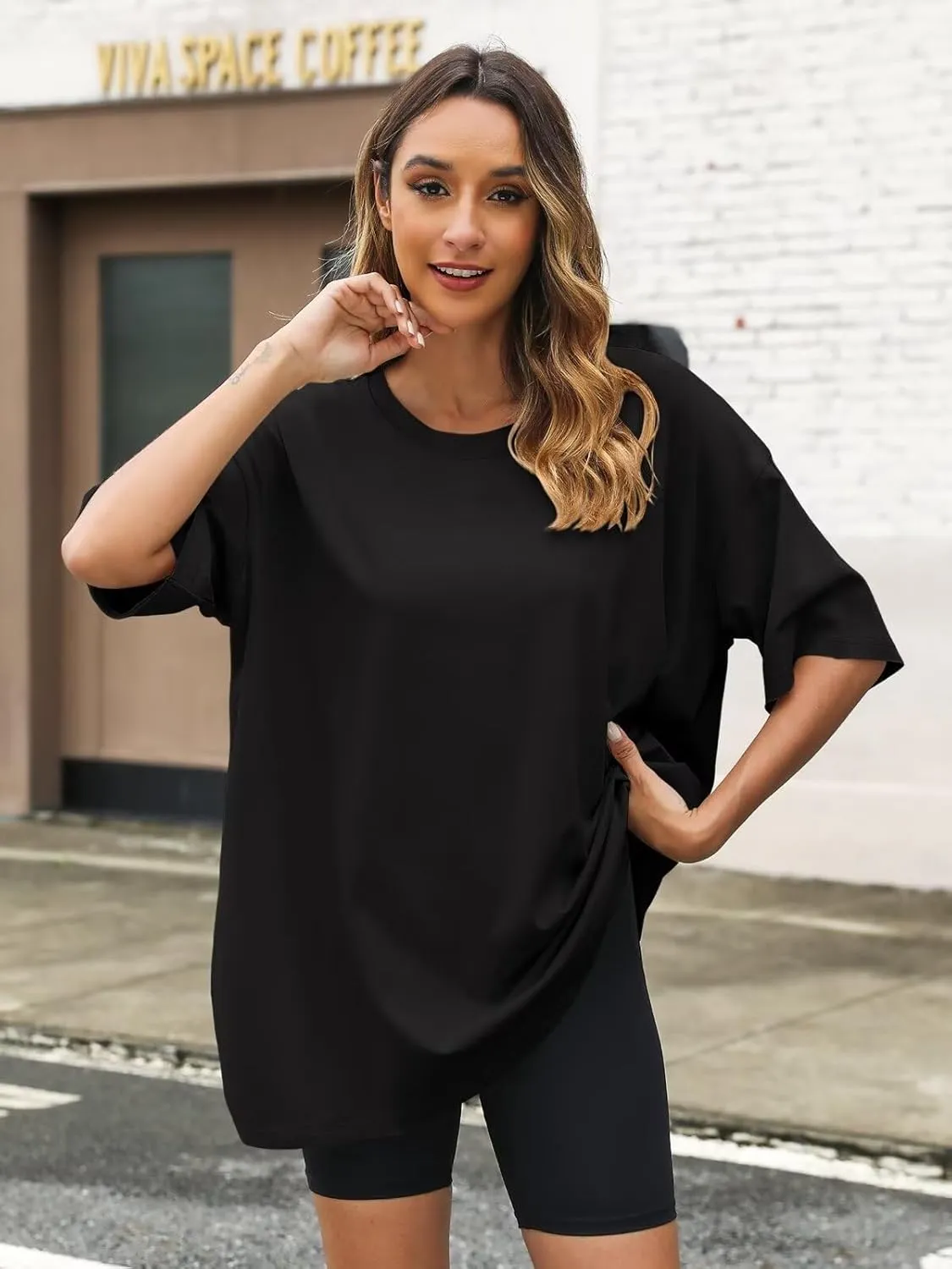 Womens Oversized T Shirts Cotton Loose Fit Short Sleeve Tee Crewneck Workout Summer Tops Fashion Clothes 2025