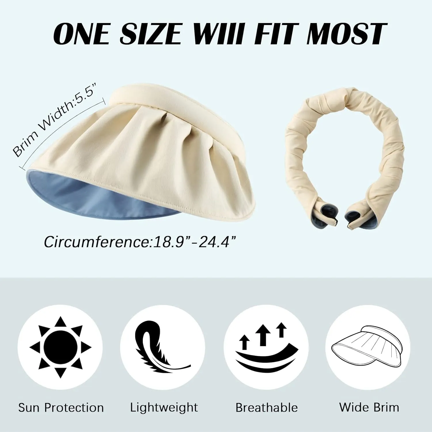 Womens Visors,Clip On Foldable Wide Brim Womens Golf Visor,Roll-up Headband Sun Hat with UV Protection