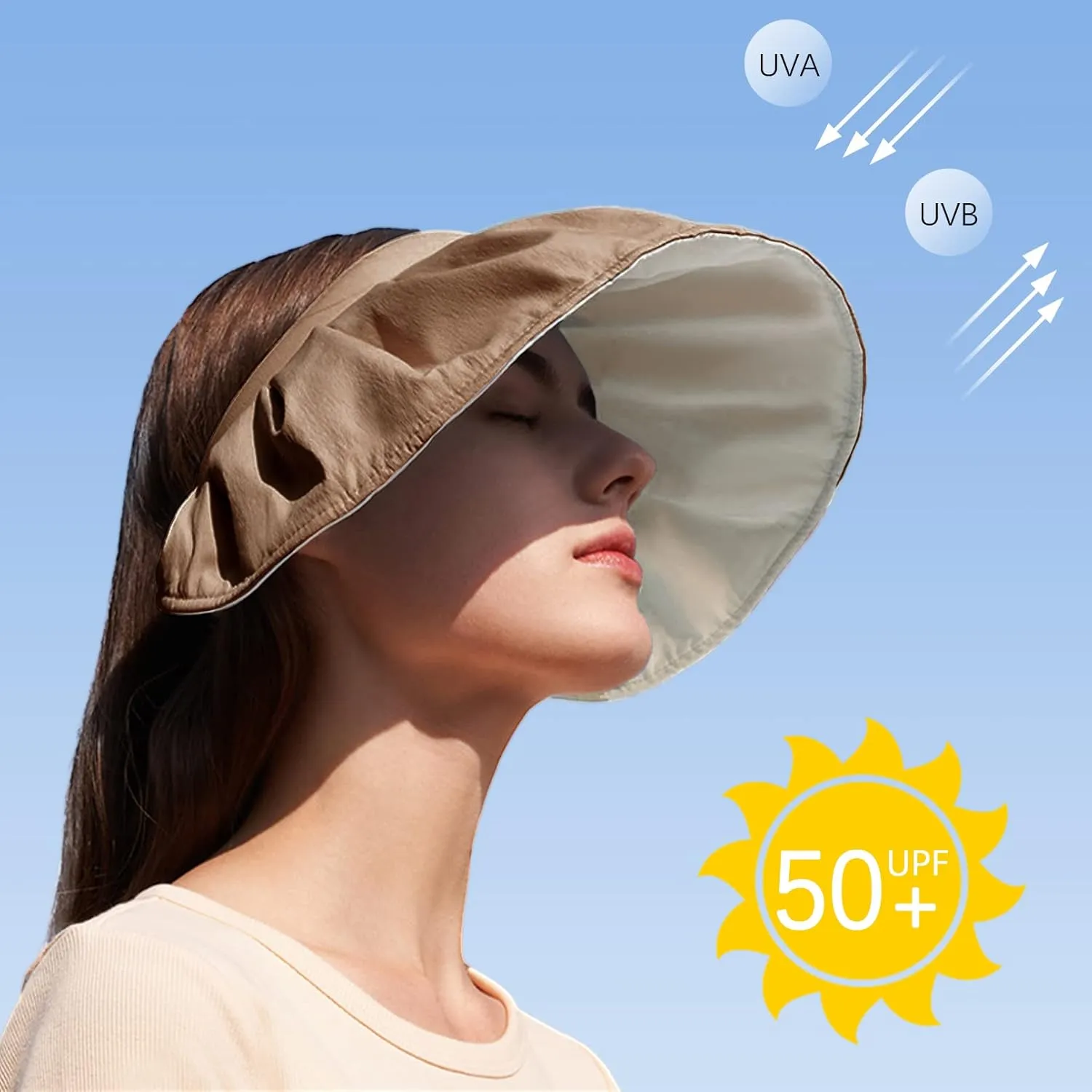 Womens Visors,Clip On Foldable Wide Brim Womens Golf Visor,Roll-up Headband Sun Hat with UV Protection