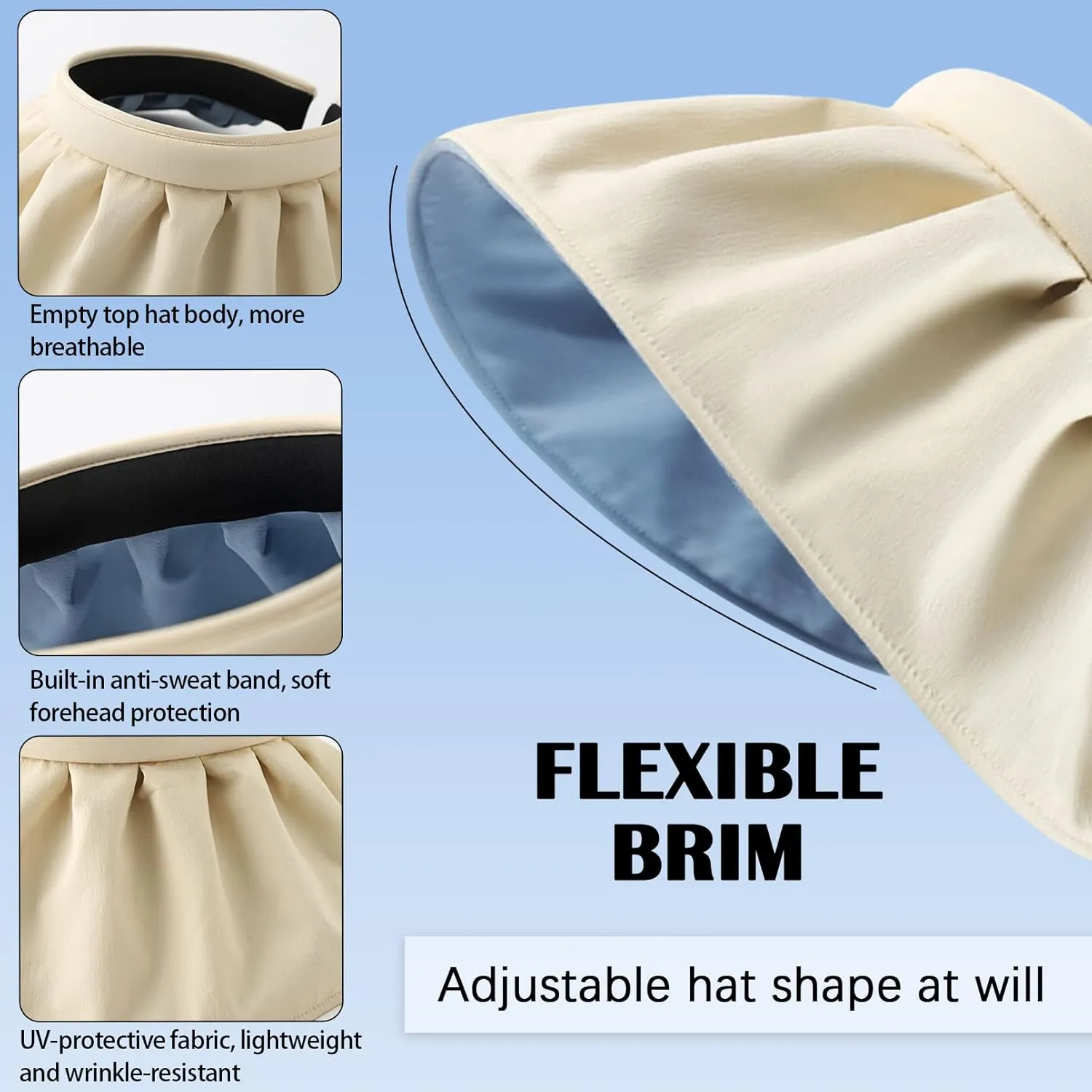 Womens Visors,Clip On Foldable Wide Brim Womens Golf Visor,Roll-up Headband Sun Hat with UV Protection