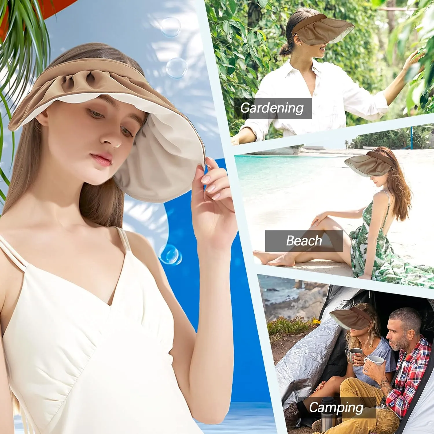 Womens Visors,Clip On Foldable Wide Brim Womens Golf Visor,Roll-up Headband Sun Hat with UV Protection