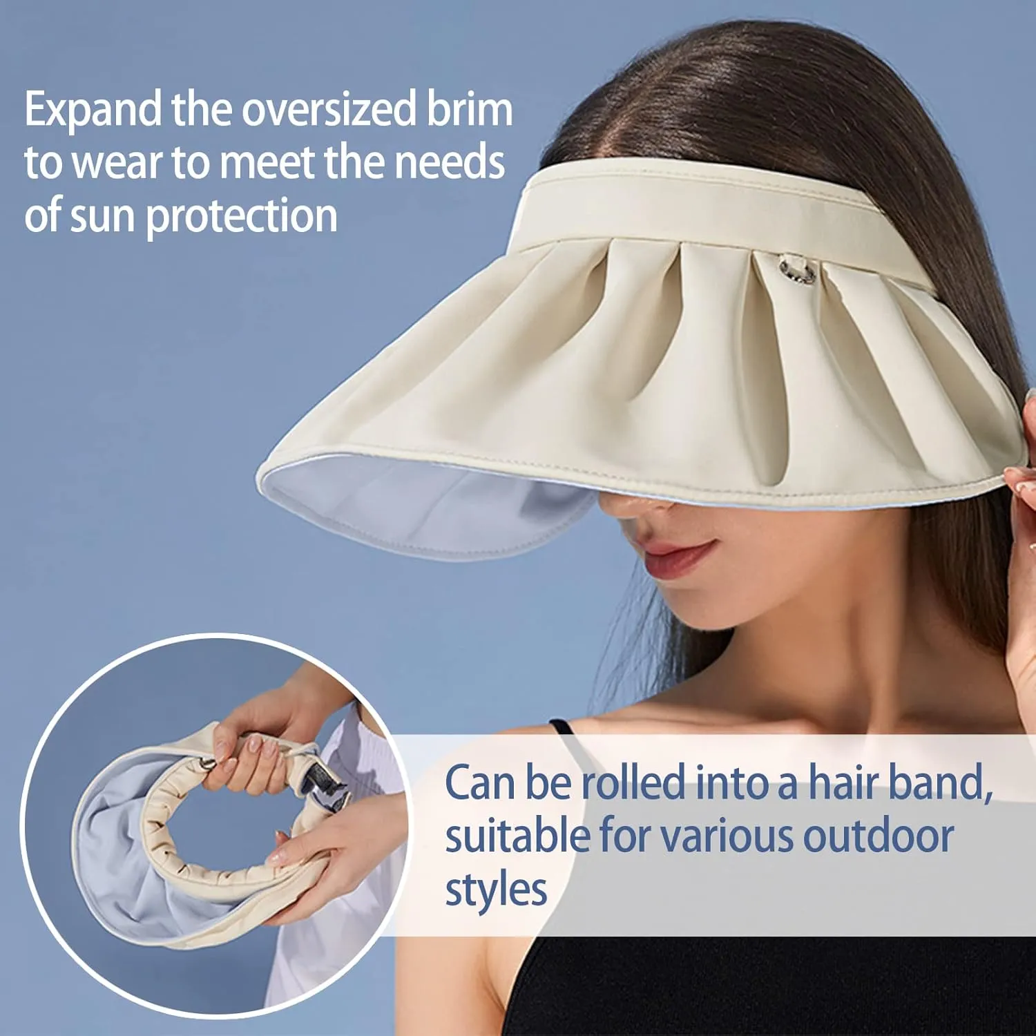 Womens Visors,Clip On Foldable Wide Brim Womens Golf Visor,Roll-up Headband Sun Hat with UV Protection