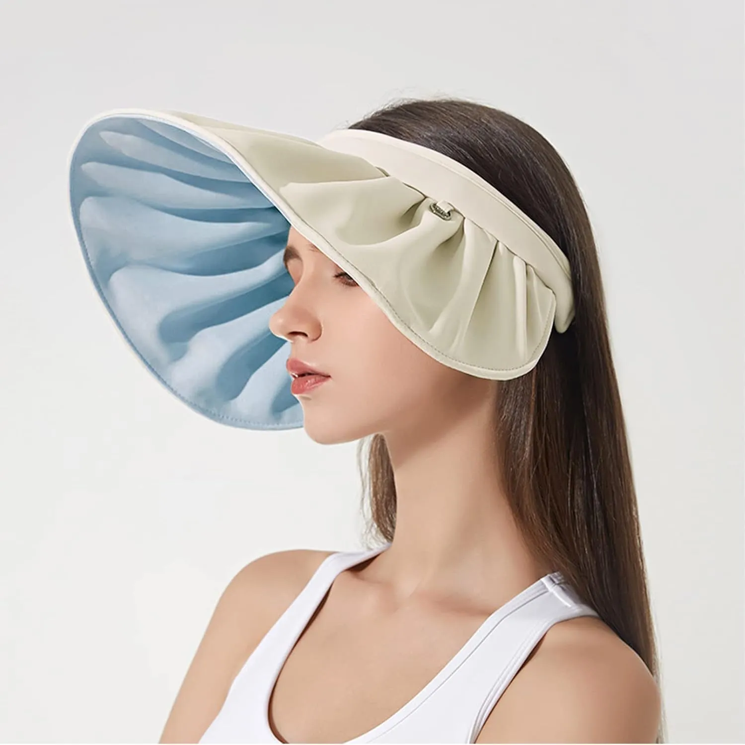 Womens Visors,Clip On Foldable Wide Brim Womens Golf Visor,Roll-up Headband Sun Hat with UV Protection