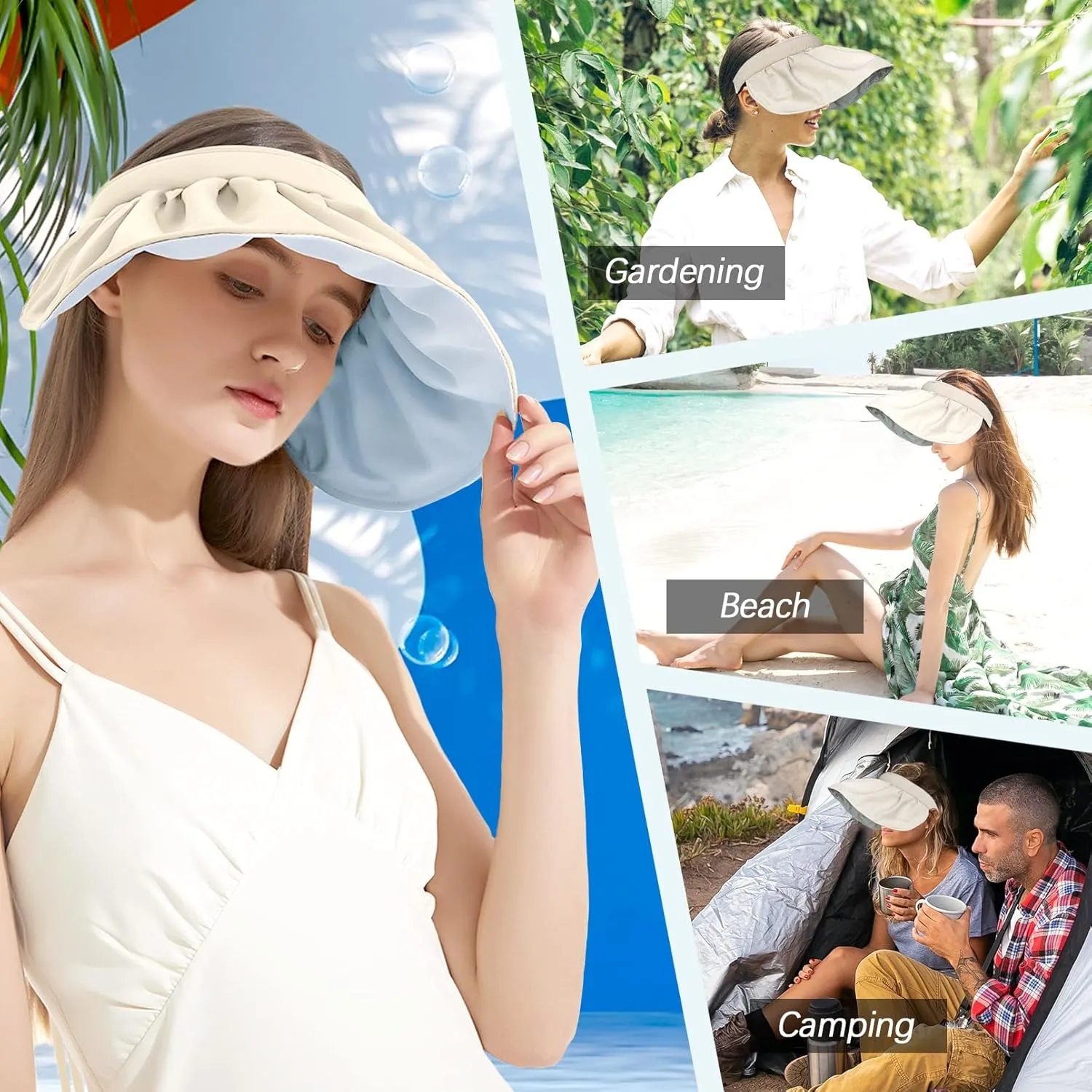 Womens Visors,Clip On Foldable Wide Brim Womens Golf Visor,Roll-up Headband Sun Hat with UV Protection
