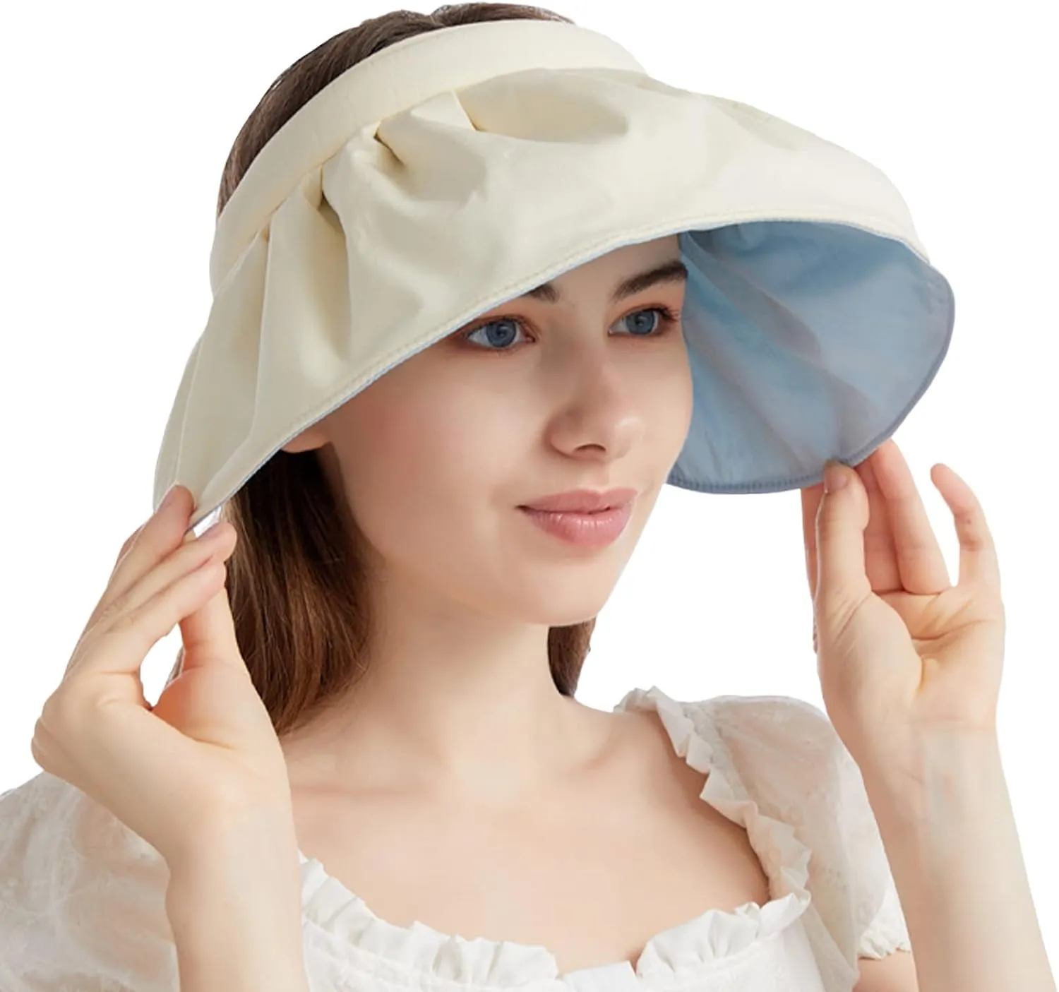 Womens Visors,Clip On Foldable Wide Brim Womens Golf Visor,Roll-up Headband Sun Hat with UV Protection