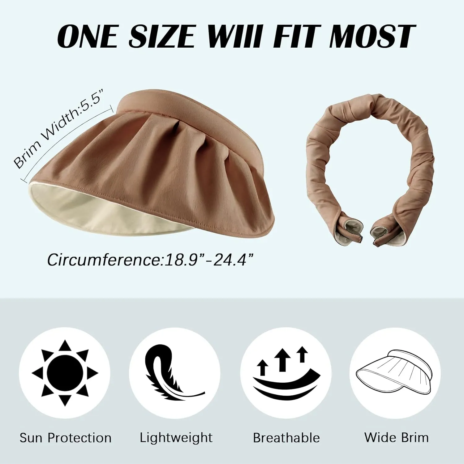 Womens Visors,Clip On Foldable Wide Brim Womens Golf Visor,Roll-up Headband Sun Hat with UV Protection