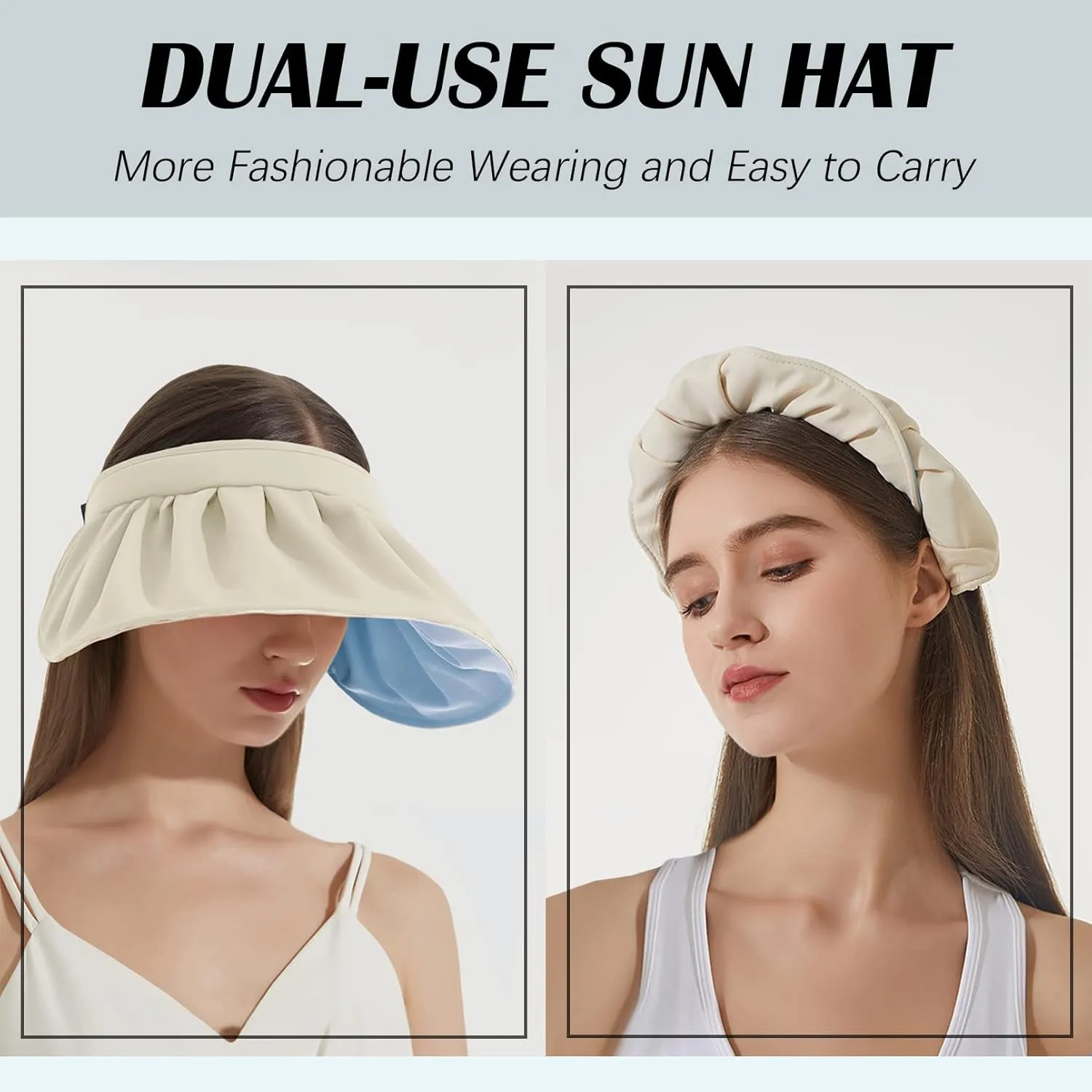 Womens Visors,Clip On Foldable Wide Brim Womens Golf Visor,Roll-up Headband Sun Hat with UV Protection