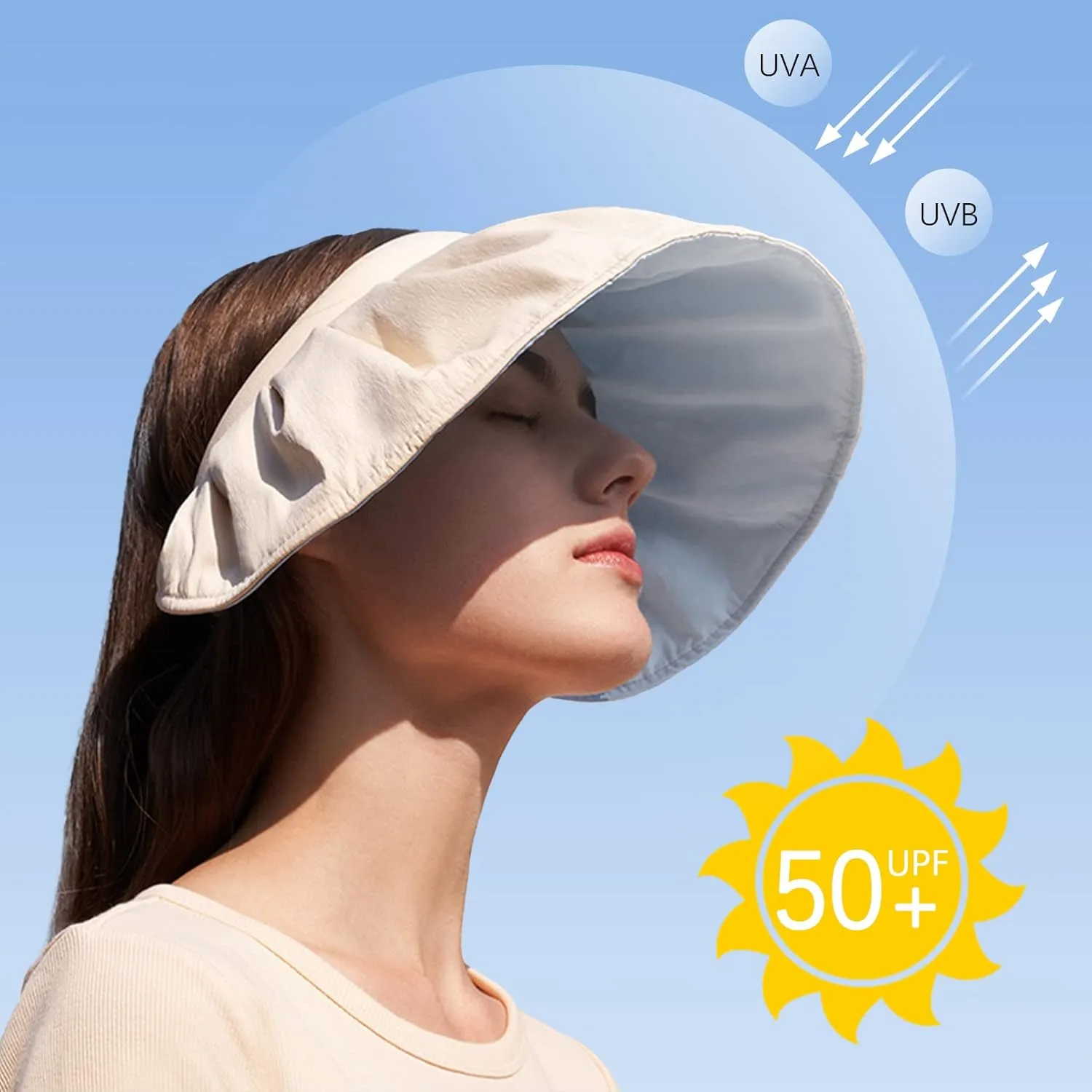 Womens Visors,Clip On Foldable Wide Brim Womens Golf Visor,Roll-up Headband Sun Hat with UV Protection