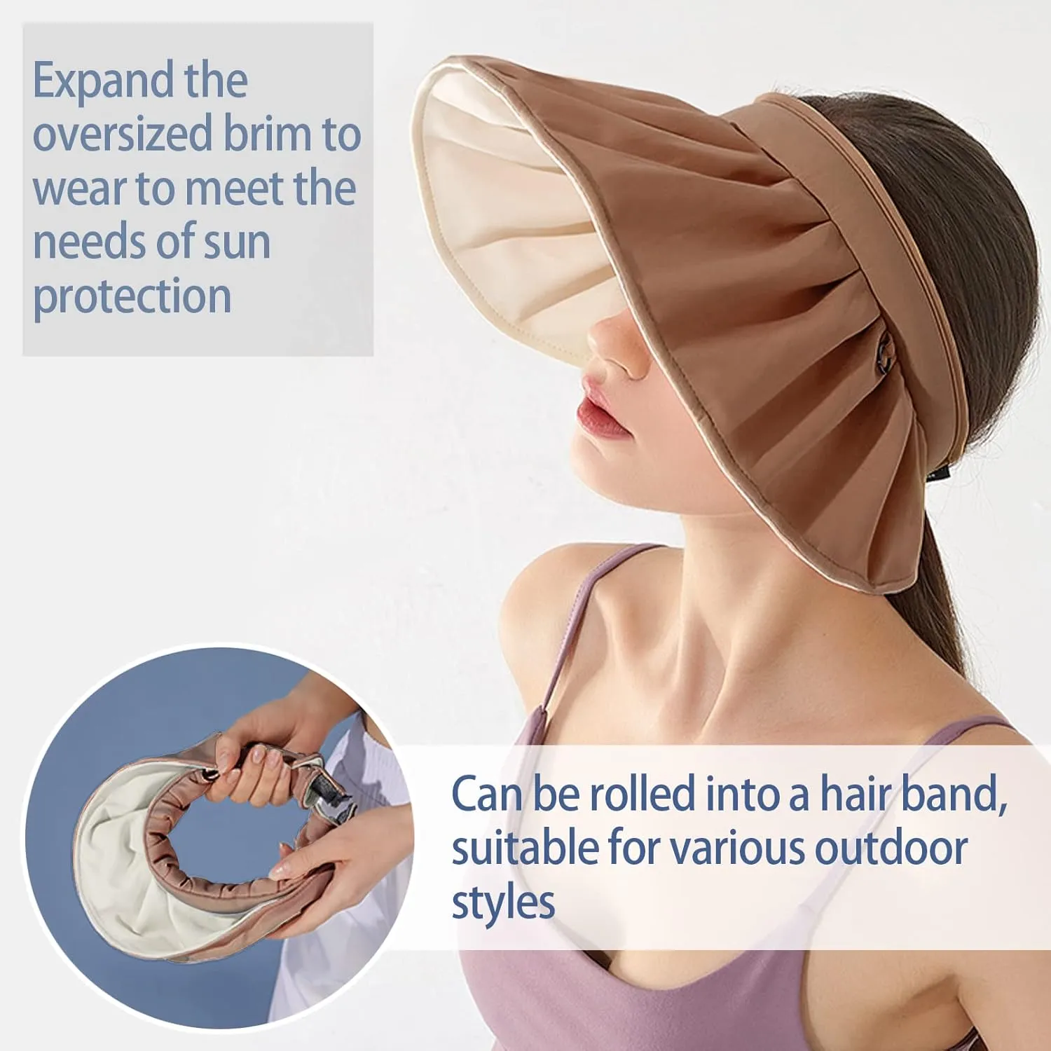 Womens Visors,Clip On Foldable Wide Brim Womens Golf Visor,Roll-up Headband Sun Hat with UV Protection