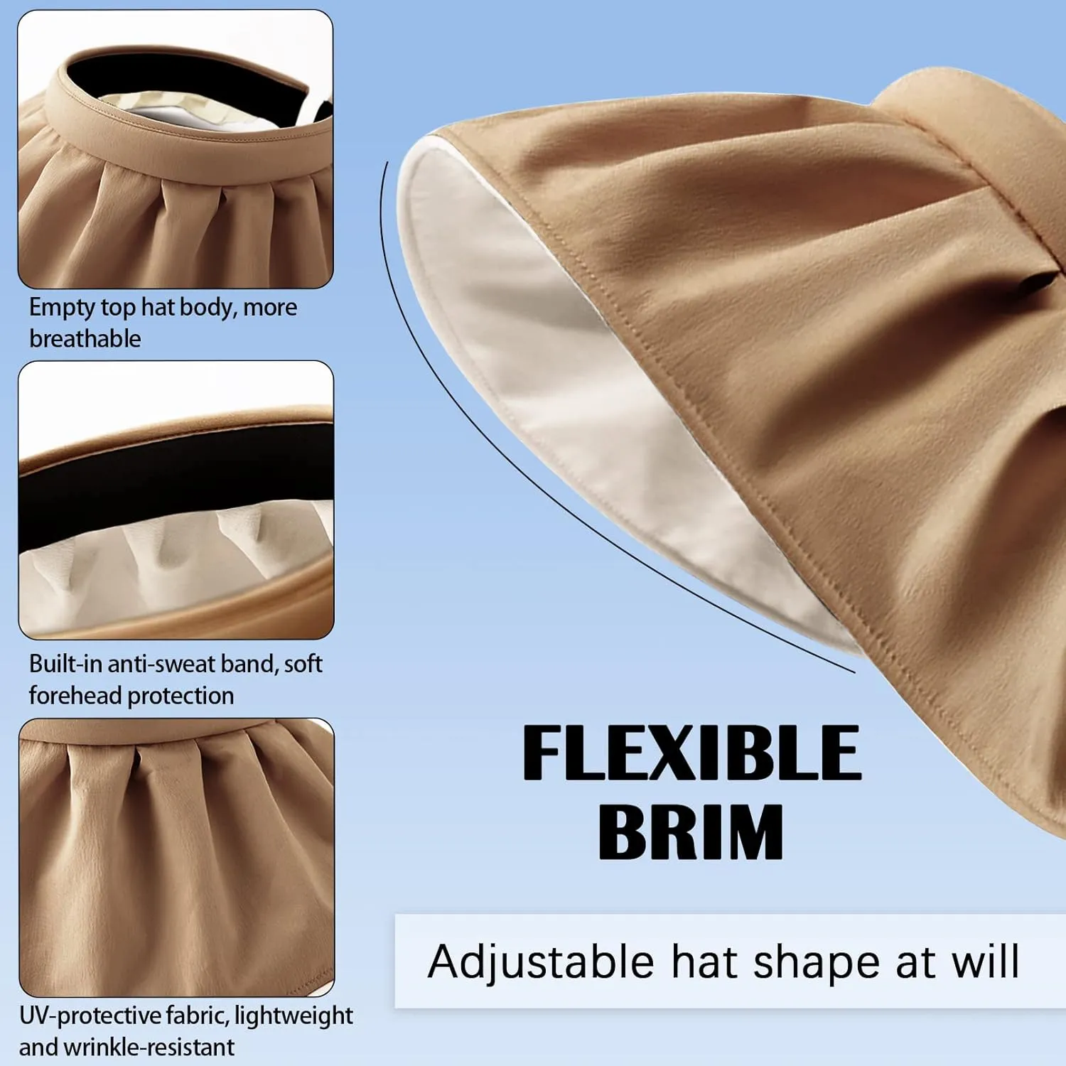 Womens Visors,Clip On Foldable Wide Brim Womens Golf Visor,Roll-up Headband Sun Hat with UV Protection